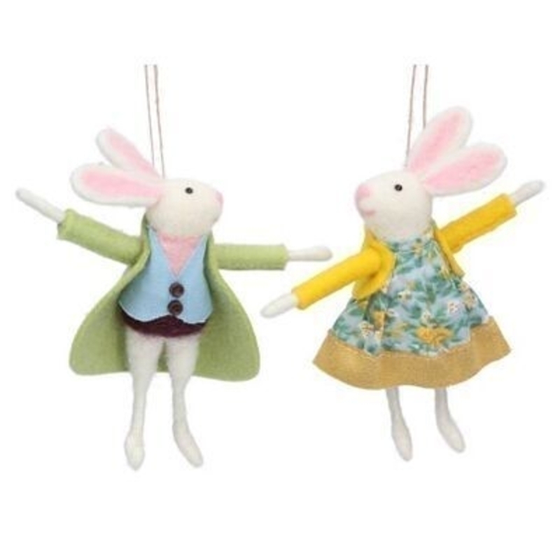 Wool Mr Mrs Bunny Decoration By Gisela Graham